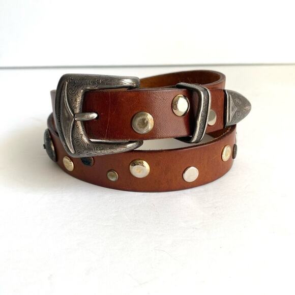 Vintage Western Studded Belt Brown Leather Star Coastal Cowgirl Womens Small - Picture 10 of 10